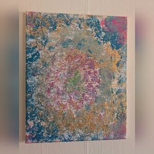 Abstract Wall Art in Teal, Gold & Pink